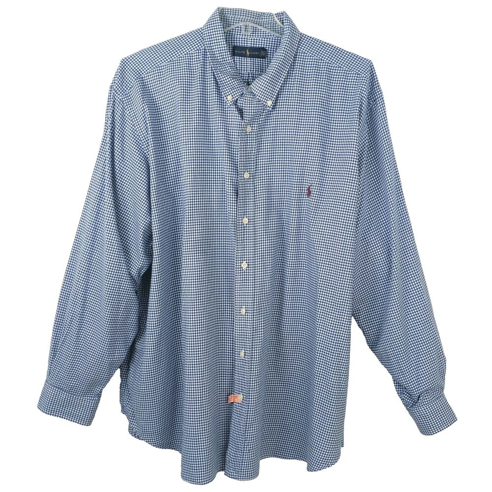 Ralph Lauren Mens 3XB Blue White Check Cotton Button Down Shirt